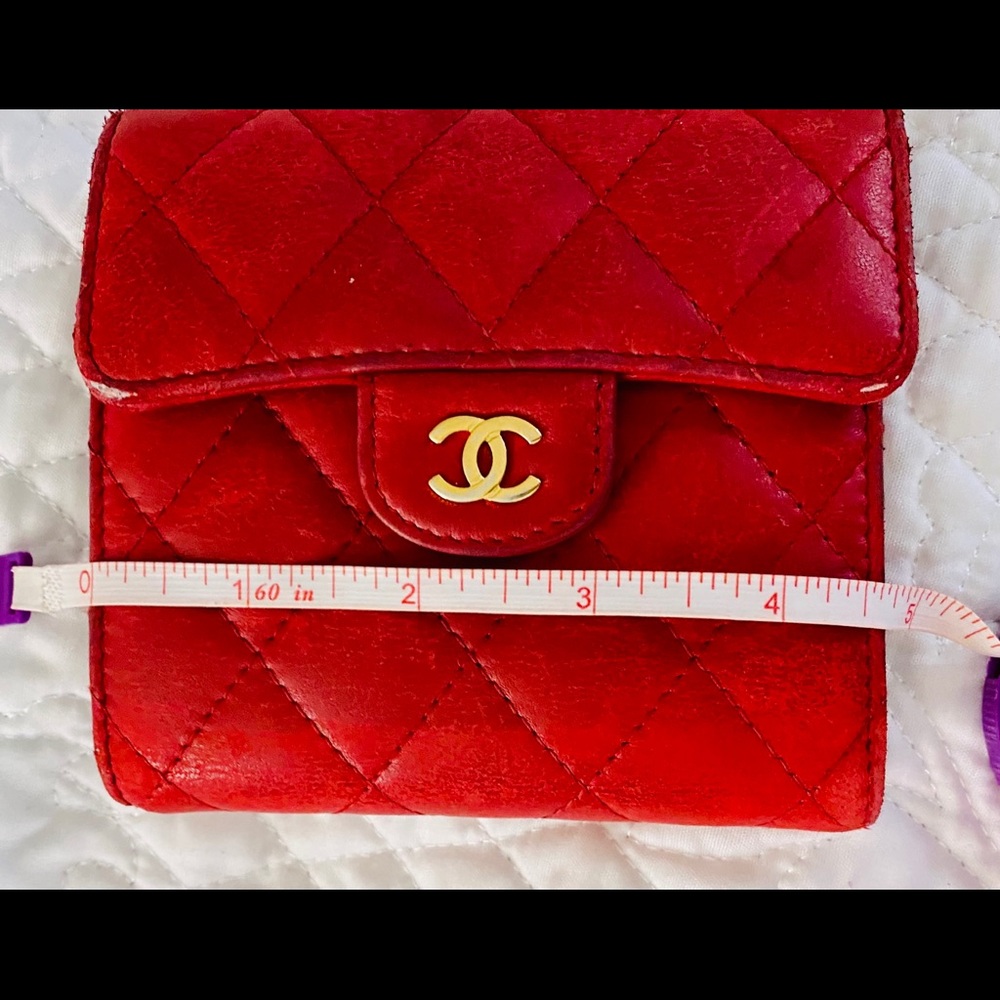 CHANEL Wallet Red Quilted Mini Bifold Leather - Picture 6 of 10